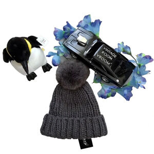 Kyi Kyi Canada NWT Knitted Real Dyed Fox Fur Pom Pom Beanie Women OS